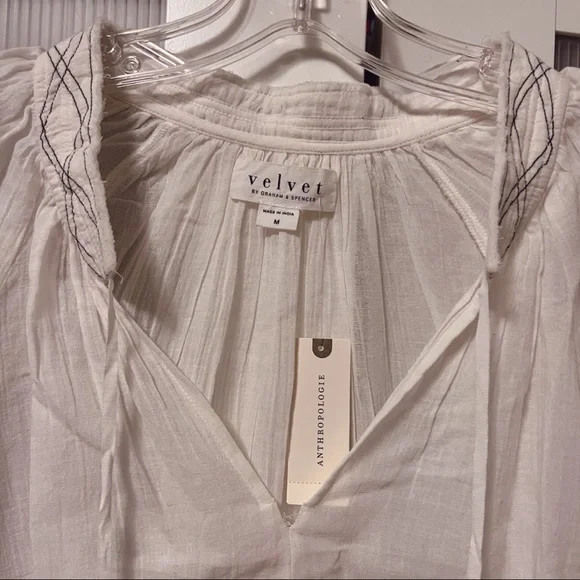 NWT Anthropologie Velvet by Graham & Spencer White Lena Peasant Blouse Tunic - Picture 9 of 16